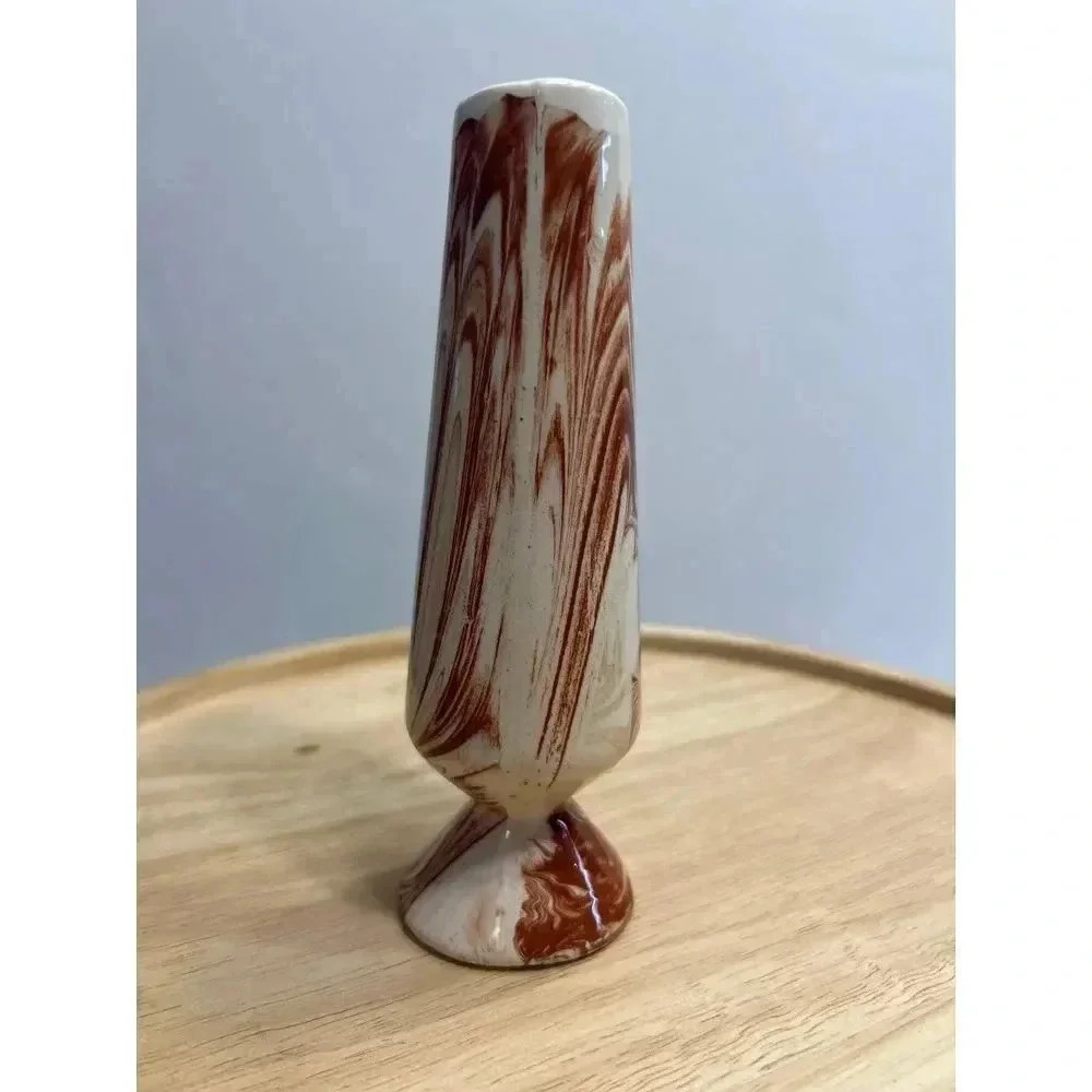 Vintage MCM Montana Clay Belgrade swirled clay bud vase red/brown & cream 6"tall